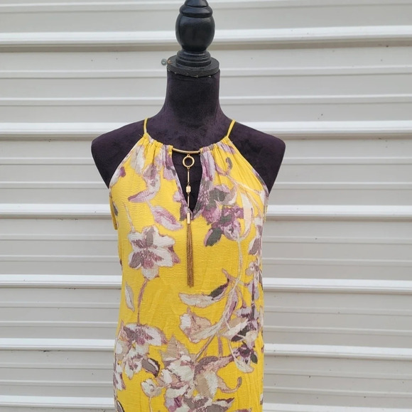 NWT Mlle Gabrielle Floral Yellow Sleeveless Sun Dress Necklace Gold sz Small - Picture 8 of 11